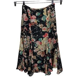 NWT CHAPS Floral Multi Color Chiffon Black A-Line Skirt